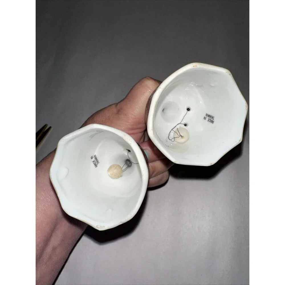 Set Of 2 Vintage Imari Small Porcelain Asian Flare Floral Bell Made In Taiwan